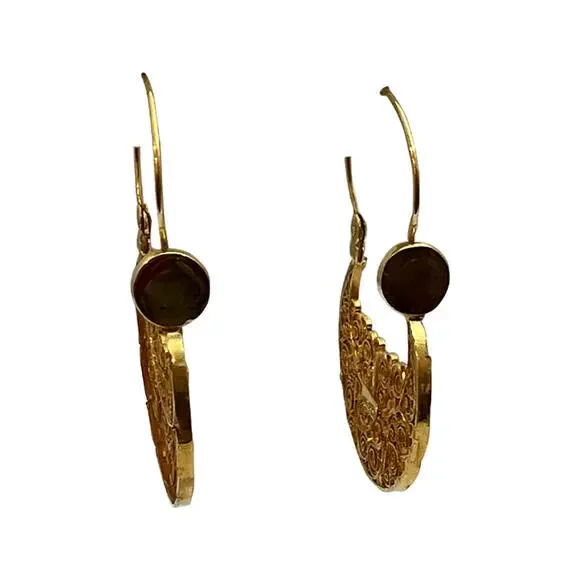 14 KT Gold Mexican Filigree Hoop Earrings